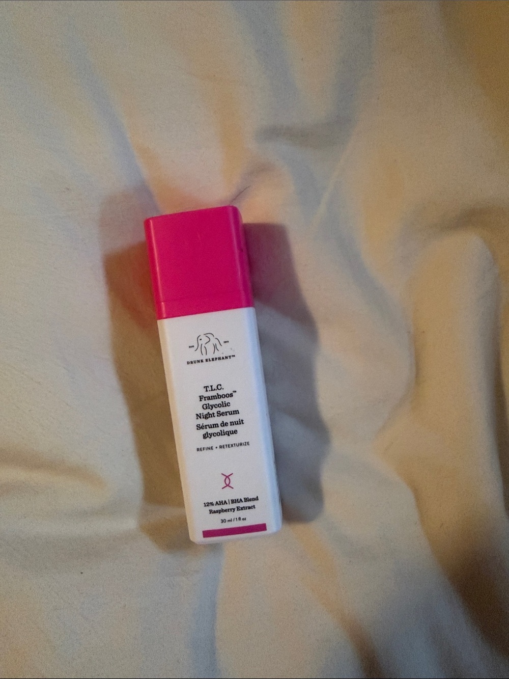 Drunk Elephant Night Serum Bottle - Bright Pink & White